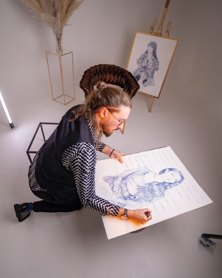 Votre portrait à l'encre bleue par Mauro Carraro